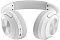 Фото-4 Гарнитура A4Tech Fstyler BH220 White, нижняя часть обеих чашек под углом; видны кнопки воспроизведения и громкости, переключатель питания, разъём USB Type-C и мягкие амбушюры белого цвета с серым рисунком; изображение помогает странице товара показать органы управления и зарядный порт.