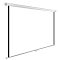 Фото-2 Проекционный экран Cactus WallExpert CS-PSWE-200x150-WT, вид спереди под углом; белый корпус, белое полотно без изображения, чёрные боковые кромки, нижняя планка с петлёй-ручкой.