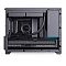 Фото-37 Корпус Jonsbo D32 Pro Black, вид сбоку с комплектующими: круглый блок СЖО на процессоре, видеокарта с надписью GeForce RTX, справа вертикальная панель Back‑Connect Design и бирюзовый элемент у стойки &mdash; чтобы понять компоновку компонентов и прокладку шлангов в корпусе.