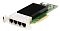 Фото-1 Сетевая карта Dell Intel X710‑T4L PCIe: вид под углом на зелёную плату с четырьмя портами RJ‑45 на планке и длинным чёрным радиатором; виден разъём PCIe; белый фон; показывает четырёхпортовый 10GbE адаптер.