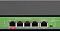 Фото-12 Коммутатор Digma DSP204G-1G-T80, крупный план передней панели. Видны четыре порта PoE 10/100 Мбит/с, отдельный гигабитный uplink-порт и подписи над разъёмами на зелёной панели. Изображение показывает детали интерфейсов для страницы товара.