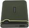 Фото-5 Внешний HDD Transcend StoreJet 25H3 1TB, крупный план торца; виден разъём USB 3.0 рядом с пиктограммой USB и ребристая текстура на чёрной вставке; зелёный бампер &mdash; важно для подключения кабеля.
