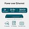 Фото-4 Коммутатор TP-Link SG3428MP, инфографика Power over Ethernet. На изображении показаны 24 порта PoE+, мощность 30 Вт на порт и общий бюджет 384 Вт, ниже &mdash; пиктограммы IP-камеры, IP-телефона и точки доступа. Это важно для страницы товара, потому что иллюстрирует PoE-возможности модели.