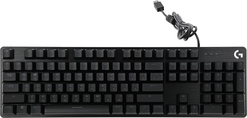 Фото-1 Механическая клавиатура Logitech G412 SE, вид сверху; чёрный полноразмерный корпус с цифровым блоком и проводным подключением показан для страницы товара.
