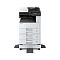 Фото-5 МФУ Kyocera ECOSYS M4125idn, фронтальный вид на напольной тумбе; три выдвижных лотка внизу, широкая зона выхода бумаги, тёмный блок сканера и автоподатчик сверху; на белом фоне для страницы товара, чтобы показать вариант с дополнительными лотками и тумбой.