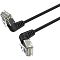 Фото-1 Патч-корд Vention UTP Cat 6A 2 м, чёрный &mdash; крупный план двух угловых коннекторов RJ-45; видны Г-образные корпуса, прозрачные наконечники и плоская чёрная оболочка с фактурой. Фото важно для карточки товара, так как показывает форму разъёмов и тип кабеля.
