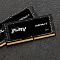 Фото-5 Комплект памяти Kingston FURY Impact PnP KF548S38IBK2/16, два SO-DIMM-модуля крупным планом на тёмной текстурной поверхности. Показаны наклейки Kingston FURY Impact, контактные края и компоновка двух модулей внахлёст. Чёрный цвет. Изображение важно для страницы товара, потому что показывает внешний вид набора вне упаковки.