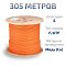 Фото-1 кабель Cabeus F/UTP Cat 6 оранжевый 305 м, деревянная катушка с оранжевым кабелем на светлом фоне и инфографикой справа; вид спереди, видны фланцы катушки, намотка кабеля и надписи 305 метров, категория 6 и F/UTP; изображение важно для карточки товара кабеля в бухте.
