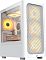 Фото-3 Корпус Formula V Air Mesh G3 Plus White, ракурс спереди-сбоку: белый корпус с боковым стеклом, за фронтальной сеткой видны три вентилятора, внутри подсветка &mdash; показывает внешний вид и обзор внутреннего пространства.