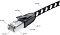 Фото-7 Патч-корд Greenconnect UTP Cat 6 GCR 52778, чёрно-белый 3 м &mdash; крупный план коннектора RJ45 со схемой размеров. Видны прозрачный штекер, чёрный корпус, защёлка и плетёная оболочка кабеля. Изображение помогает понять габариты разъёма и форму кабеля для подключения.