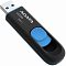 Фото-4 USB‑накопитель ADATA UV128 512GB, ракурс 3/4 на белом фоне: чёрный корпус с маркировкой &laquo;ADATA UV128 / USB 3.1&raquo;, голубой ползунок в овальном окне и открытый разъём USB‑A с синей вставкой. Для страницы товара важно показать маркировку на корпусе и выдвижной механизм разъёма.