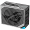 Фото-9 Блок питания для ПК ASUS ROG THOR 1000W Platinum III, вид сверху слева на решётку вентилятора и панель разъёмов; видны широкие продольные прорези, крупный вентилятор под решёткой и модульные коннекторы на торце; чёрный и серый; снимок на светлом фоне показывает систему охлаждения и подключение кабелей, что важно для выбора и монтажа.