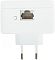 Фото-22 Powerline-адаптер Mercusys MP500 (из комплекта MP510 KIT), крупный план торца; разъём RJ‑45 Ethernet и круглая кнопка рядом, ниже видны контакты евро-вилки; на белом фоне, важно для понимания куда подключается кабель.