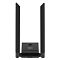 Фото-2 USB Wi‑Fi адаптер Digma DWA-AC13002E, вид спереди на белом фоне; чёрная база с двумя вертикальными внешними антеннами по бокам, на передней панели виден разъём; показывает конструкцию с двумя антеннами для подключения компьютера к Wi‑Fi.