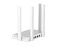 Фото-11 Wi‑Fi роутер Netcraze Viva NC‑1913, задняя часть под углом: белый корпус, четыре антенны, на задней панели видна группа Ethernet‑портов (синий WAN и три LAN); фото помогает быстро определить расположение портов при подключении кабелей.