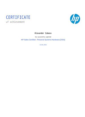 Зубеев А. В. HP Sales Certified - Personal Systems Hardware