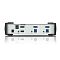 Фото-3 KVMP‑переключатель ATEN CS1912, задняя панель: зона CONSOLE с USB и DisplayPort, разъём питания DC, порты CPU1/CPU2 с DisplayPort, USB 3.0 и аудио 3,5 мм; серебристая панель — показывает, как подключаются консоль и два компьютера.