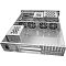 Фото-2 Корпус ExeGate 2U2088 2U rack, вид сверху без крышки: металлическое шасси, ряд из четырёх вентиляторов по центру, кабельный жгут, вырезы задней панели и слоты расширения; на белом фоне для карточки товара, чтобы понять охлаждение и внутреннюю компоновку.