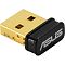 Фото-1 USB Wi‑Fi адаптер ASUS USB‑N10 Nano, крупный план под углом; чёрный пластиковый корпус с логотипом ASUS и золотистый металлический штекер USB‑A. Показывает компактный размер и тип USB‑подключения.