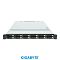 Фото-5 Серверная платформа Gigabyte R184-S92 rev. AAV1, фронтальный вид с закрытой крышкой; показаны ряды отсеков 2,5 дюйма с зелёными фиксаторами, левая панель управления и узкий корпус 1U, что важно для страницы товара при общем обзоре передней части шасси.