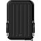 Фото-2 Внешний HDD Silicon Power Armor A66 1TB, фронтальный вид без наклона; видны рельефные продольные канавки, боковые фиксаторы кабеля и петля в нижнем углу корпуса; чёрный цвет, фото показывает симметрию корпуса и крепление кабеля на странице товара.