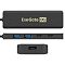 Фото-2 USB-хаб ExeGate DUB-2C2P5G, коллаж: верхняя панель с логотипом, боковая панель с двумя USB-A и двумя USB-C, торец с разъёмом USB-C, чёрный