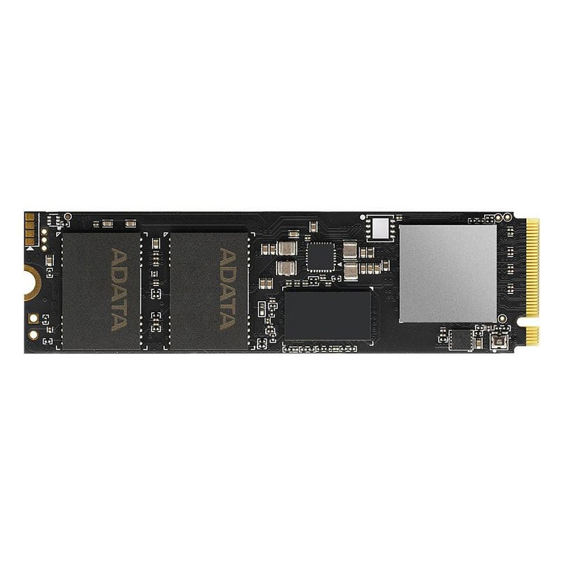 Фото-1 SSD ADATA XPG Blade S70, M.2 2280 8 ТБ, вид без верхнего радиатора на белом фоне: открытая чёрная плата с микросхемами, контроллером и контактами M.2, фото важно для страницы товара как показ внутренней компоновки SSD.
