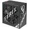 Фото-10 Блок питания для ПК ASUS ROG Strix 1000W Platinum, вид спереди под углом. Видна решётка вентилятора с крупной надписью STRIX, боковая маркировка 1000W и логотип ROG в углу. Фото важно для карточки товара, так как показывает верхнюю панель охлаждения и внешний дизайн.