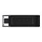 Фото-2 USB‑накопитель Kingston DataTraveler 70 DT70 64GB, вид сверху: чёрный корпус с логотипом Kingston и отметкой 64GB, на торце прозрачный колпачок на разъёме, на белом фоне &mdash; чтобы увидеть маркировку и расположение колпачка на странице товара.