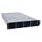 Фото-1 Серверная платформа ASUS RS521A-E12 RS12U (90SF03X1-M000C0), вид спереди под углом: 2U корпус, ряд фронтальных корзин с синими защёлками, сбоку видны два порта USB; помогает оценить количество и компоновку отсеков на лицевой панели.