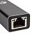 Фото-2 Сетевой адаптер VCOM DU312M, крупный план разъёма RJ‑45; гнездо Ethernet в металлической рамке и индикаторы рядом с контактами, чёрный корпус адаптера; показывает сетевой порт устройства для подключения по кабелю.