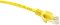 Фото-4 Патч-корд Premier UTP Cat 5e PP12 5 м, жёлтый, крупный план одного разъёма RJ-45 сбоку; видны прозрачный корпус, жёлтый рифлёный ввод и защитный язычок на защёлке; на белом фоне для карточки товара, показывает конструкцию коннектора для страницы сетевого кабеля.