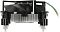 Фото-8 Кулер CPU DeepCool CK-11509, вид сбоку: чёрный корпус вентилятора и серебристые ребра радиатора, по краям пластиковые стойки push-pin; кабель уходит назад. Белый фон &mdash; демонстрация высоты профиля и конструкции теплоотвода для CPU.