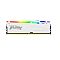 Фото-1 Комплект памяти Kingston FURY Beast White RGB XMP KF560C40BWAK4-64, 4x16 ГБ DIMM DDR5 6000, фронтальный вид одного модуля. На фото белый радиатор, сверху RGB-полоса с радужным градиентом, надписи Kingston FURY и DDR5, вентиляционные прорези в верхней части. Изображение показывает белую версию серии с подсветкой, что важно для темы страницы набора.