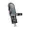 Фото-4 USB-накопитель Netac US9 256 ГБ, вертикальный ракурс: раскрыта металлическая крышка, снизу виден разъём USB‑C, на корпусе надпись “Netac” и “USB 3.2” и синяя круговая графика; на белом фоне — подчёркивает наличие USB‑C для выбора совместимости на странице товара.