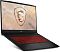 Фото-8 Ноутбук MSI Katana 17 B13UCR-1609XRU, ракурс спереди слева на белом фоне: экран с логотипом MSI, клавиатура с красной подсветкой, на левой грани видны разъёмы и вентиляционные прорези; важно для страницы &mdash; помогает оценить расположение портов и вентиляции слева.