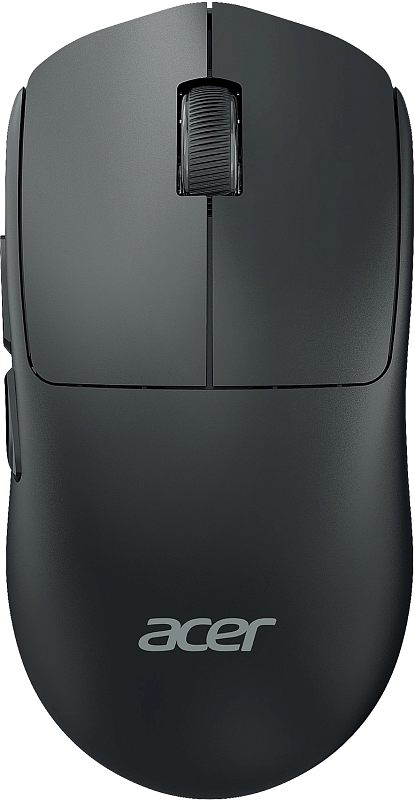 Фото-1 Мышь Acer OMR401, вид сверху; показаны две основные кнопки, колесо прокрутки с рифлением и логотип acer на спинке, чёрный цвет, изображение нужно для идентификации модели и верхней панели на странице товара