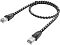 Фото-5 Патч-корд Greenconnect UTP Cat 6 GCR 52779, чёрно-белый 5 м &mdash; кабель уложен петлёй, вид под углом. Видны два коннектора RJ45, плетёная оболочка и фиксирующие ленты на кабеле. Фото показывает, как выглядит товар в собранном виде и как организована укладка.