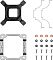 Фото-9 Комплект крепления DeepCool AK400: чёрная рамка с маркировкой INTEL, две металлические скобы для вентилятора, монтажная пластина, винты и проставки с шайбами. Белый фон — фото показывает элементы монтажа кулера на процессор.