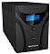 Фото-3 ИБП Ippon Smart Power Pro II 1200, вид спереди слева; башенный корпус с глянцевой фронтальной вставкой, синим экраном, кнопкой питания и двумя USB-портами; чёрный корпус на светлом фоне для страницы товара и демонстрации формы корпуса.