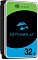 Фото-3 Жесткий диск Seagate SkyHawk AI ST32000VE000 32 ТБ, вид спереди под углом слева; видны фирменная этикетка, металлическая окантовка и боковая стенка корпуса. Зеленый, черный, голубой и серебристый цвет. Изображение для карточки товара, чтобы показать внешний вид диска с другого ракурса.