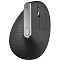Фото-4 Беспроводная мышь Logitech MX Vertical, фронтально-боковой ракурс: серебристая верхняя планка с логотипом logi, тёмно-серый корпус с радиальной ребристой текстурой и колесо между кнопками; раскрывает конструкцию вертикальной мыши.