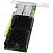 Фото-4 Сетевая карта LR-LINK Intel E810 100GbE LRES1014PF, вид сверху: большой чёрный радиатор с рёбрами и два серебристых радиатора у портов QSFP, виден край разъёма PCIe; контекст — демонстрация высоты радиаторов и размещения компонентов.