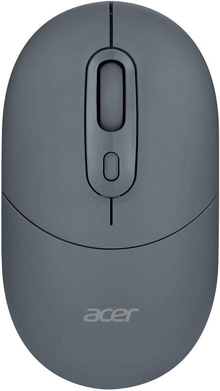 Фото-1 Беспроводная мышь Acer OMR301, вид сверху. На фото тёмно-серый корпус, вытянутое колесо прокрутки, отдельная кнопка под колесом и логотип Acer на нижней части; изображение на белом фоне показывает основную компоновку модели для страницы товара.