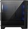 Фото-4 Корпус MSI Forge 321R Airflow: вид сбоку через стеклянную панель, пустое внутреннее пространство под сборку, спереди просматриваются вентиляторы за сеткой, сзади &mdash; подсвеченный вентилятор, внизу кожух блока питания.
