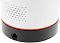 Фото-21 Поворотная Wi-Fi камера TP-Link Tapo C225 — крупный план нижней части корпуса; видна решётка динамика и разъём питания на чёрном основании, красное кольцо между корпусом и подставкой; на белом фоне для понимания подключения и конструкции основания на странице товара.