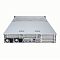 Фото-5 Серверная платформа ASUS RS720A-E12 RS24U, вид сзади, два блока питания слева, панель разъёмов с VGA и USB, сетевые порты RJ45 и вентиляционные решётки, корпус серебристый.