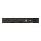 Фото-2 Коммутатор D-Link DXS-1210-10TS, вид сзади на светлом фоне; показаны два вентилятора, винт заземления Switch GND и разъём питания IEC с фиксатором кабеля, корпус чёрный металлический; изображение важно для понимания системы охлаждения и подключения питания.