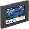 Фото-3 SSD Patriot Burst Elite 2.5 240GB, вид спереди слева под углом. На фото показаны лицевая наклейка Burst Elite 240GB, чёрный корпус с шероховатой фактурой и противоположная боковая грань. Изображение дополняет страницу товара вторым диагональным ракурсом корпуса.