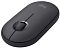 Фото-4 Беспроводная мышь Logitech Pebble 2 M350s, тёмно-серая, общий вид сверху под углом справа; показаны низкий плоский корпус, гладкая матовая поверхность и центральное колесо, что помогает оценить компактный формат устройства на странице товара.